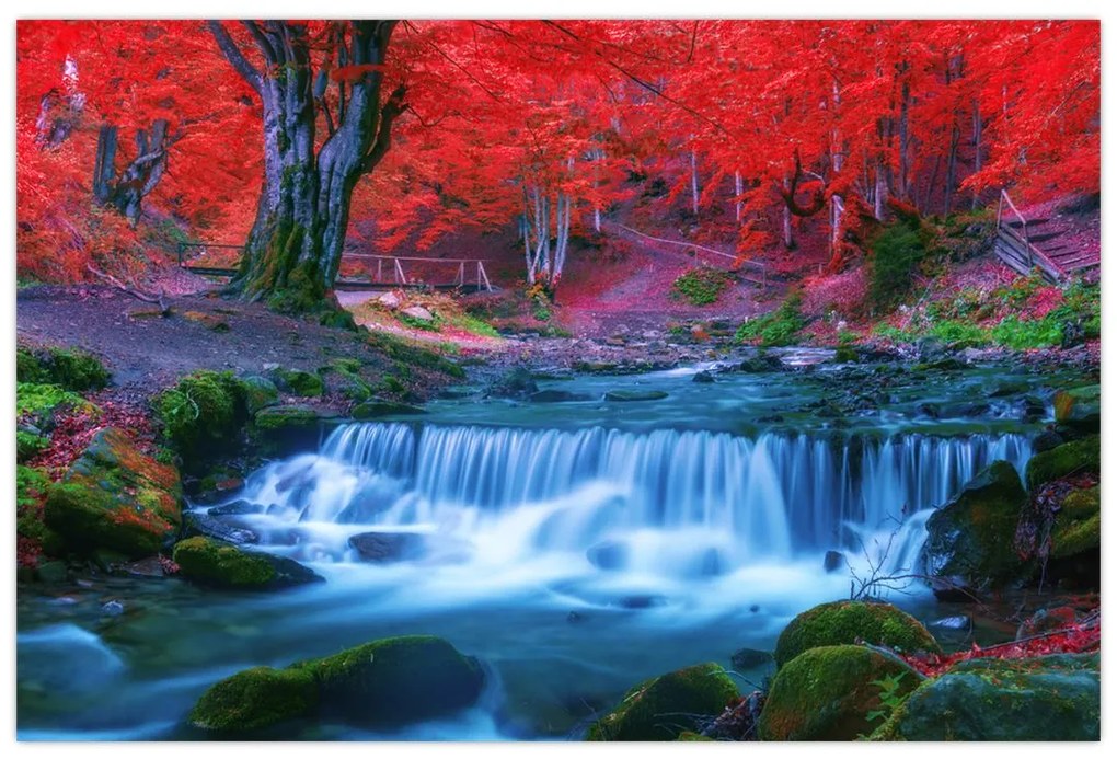 Tablou - Cascada în pădurea roșie (90x60 cm)