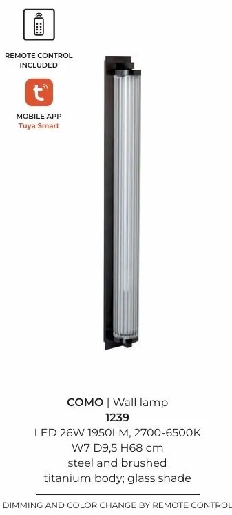 Aplica de perete LED smart cu telecomanda COMO titan periat