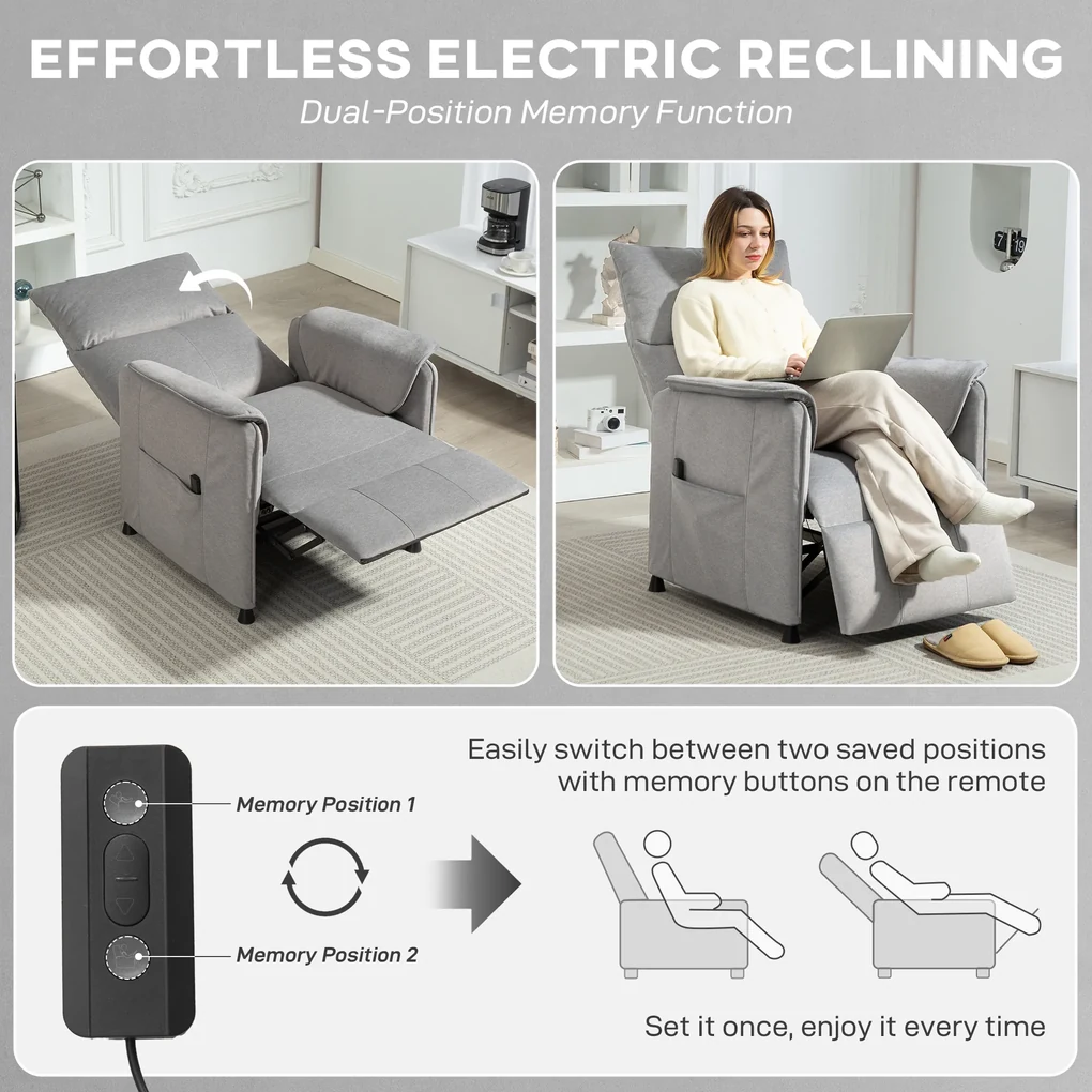 HOMCOM Fotoliu Reclinabil Electric pentru Living cu Suport pentru Picioare, Gri | Aosom Romania