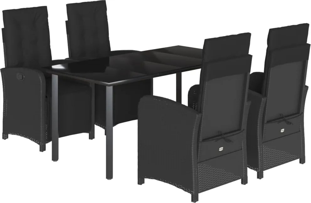 vidaXL Set mobilier de grădină cu perne, 5 piese, negru, poliratan