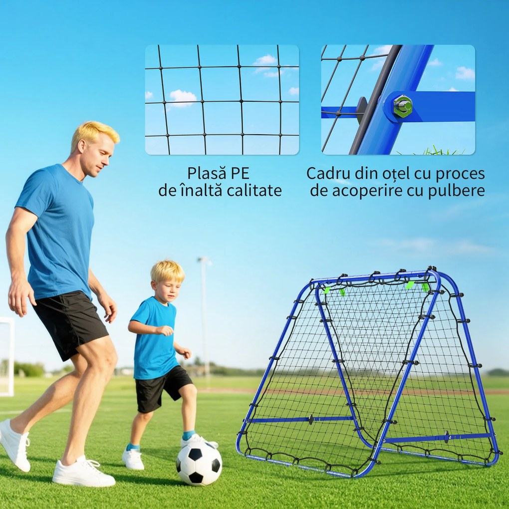 HOMCOM Poartă de Fotbal Pliabilă din PE și Metal, cu Unghi Ajustabil, Ideală pentru Antrenament, 100x95x90cm, Albastru | Aosom Romania