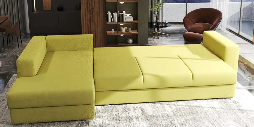 Colțar extensibil dumonde cu ladă de depozitare si sezut confortabil din spuma high-density, Gloria Enjoy Green 320x183 cm