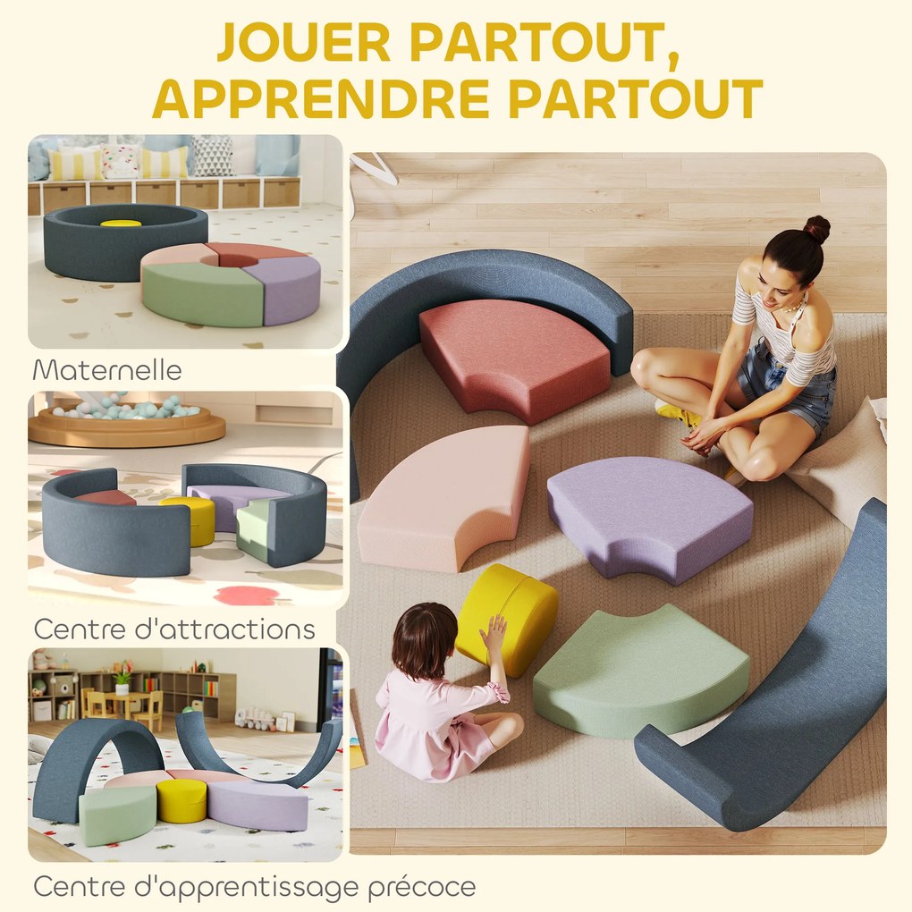 AIYAPLAY Traseu motricitate bebe modul motricitate bebe 7 piese cu husă lavabilă 107 x 107 x 30 cm multicolor | Aosom Romania