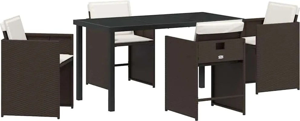 vidaXL Set de masă pentru grădină cu pernă 5 pcs Maro poliratan
