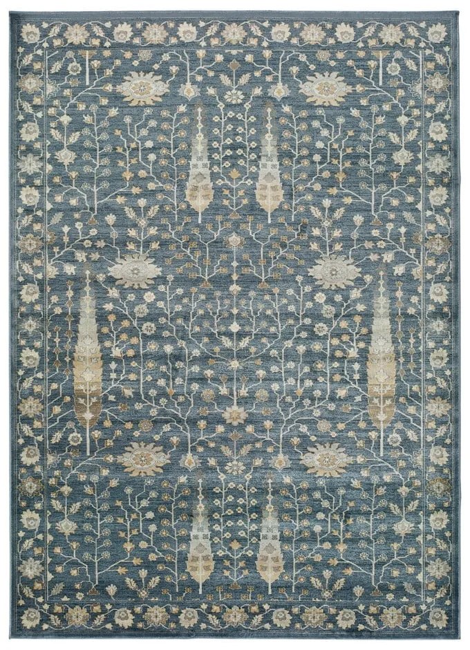 Covor din viscoză Universal Vintage Flowers, 120 x 170 cm, albastru