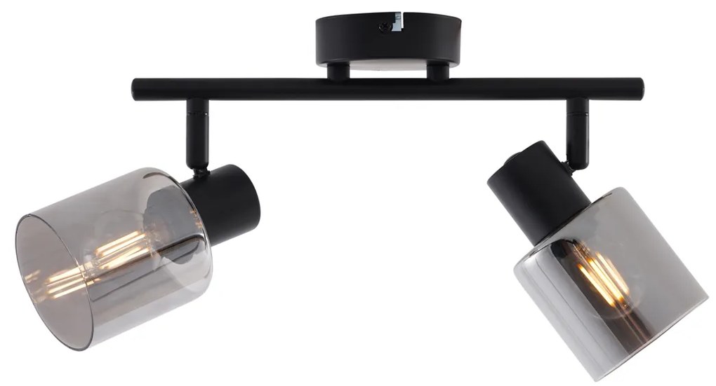 Plafonieră modernă neagră cu două lumini și abajururi rotunde din sticlă fumuriu - Cilin