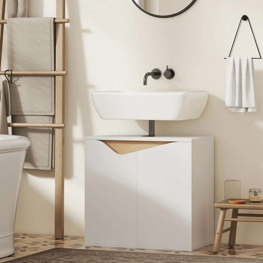 HOMCOM Dulap Sub Lavoar pentru Baie, Dulap de Depozitare cu Uși Soft-Close, pentru Lavoar fără Coloană, Alb | Aosom Romania