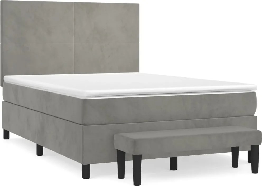vidaXL Pat box spring cu saltea, gri deschis, 140x200 cm, catifea