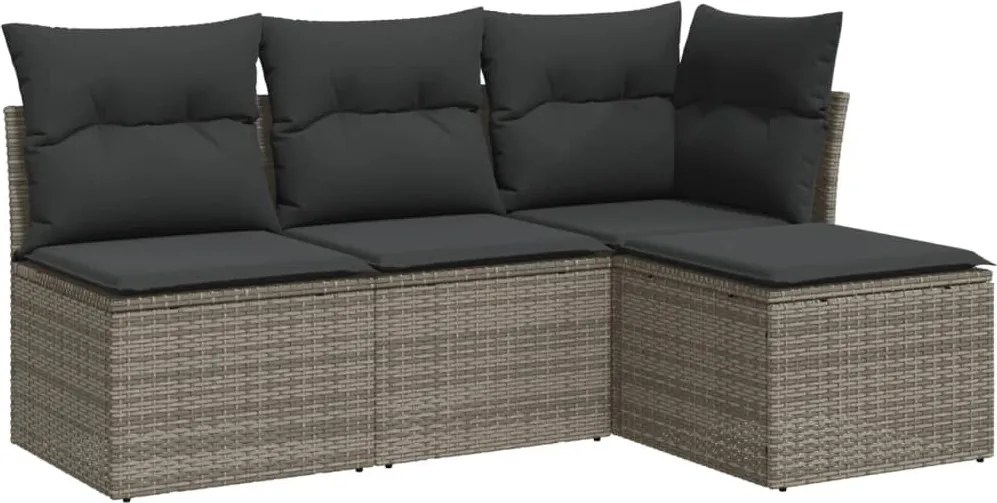 vidaXL Set canapea de grădină cu perne, 4 piese, gri, poliratan