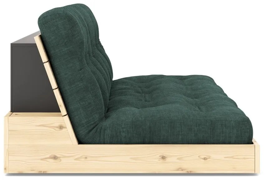 Canapea verde-închis extensibilă cu tapițerie din catifea reiată 196 cm Base – Karup Design