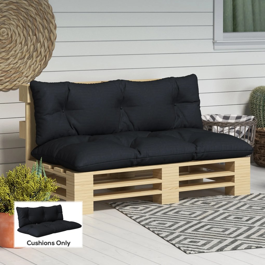 Outsunny Perne pentru Sezut si Spatar de Exterior pentru Paleti, Set de 2 Perne Hidrofobe, Confortabile, Negru | Aosom Romania