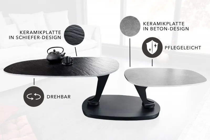 Masuta de cafea moderna cu doua blaturi rotative din ceramica Movement 160cm