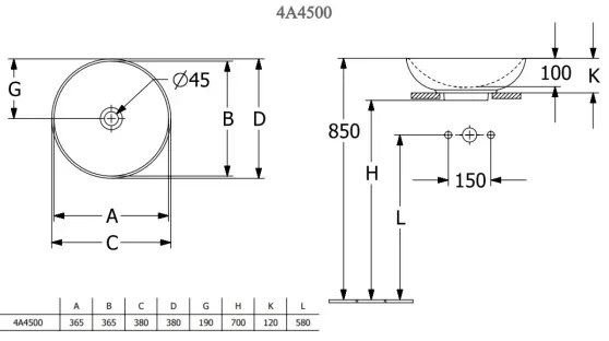 Villeroy & Boch 4A450001 - Lavoar pentru montare pe blat LOOP&FRIENDS, Ø 38 cm, ceramică albă