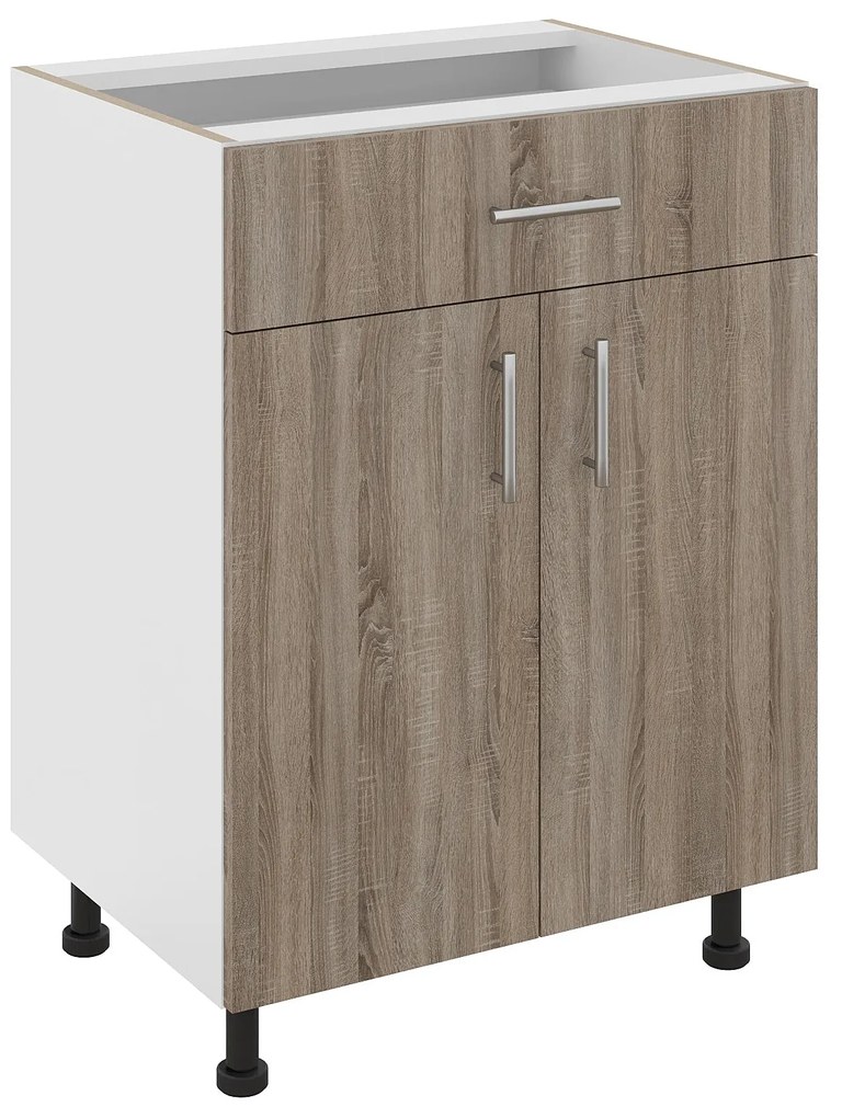 Corp Baza Karo, 1 Sertar, 2 Usi, Stejar Sonoma Inchis/Alb, 60 x 50 x 80 cm