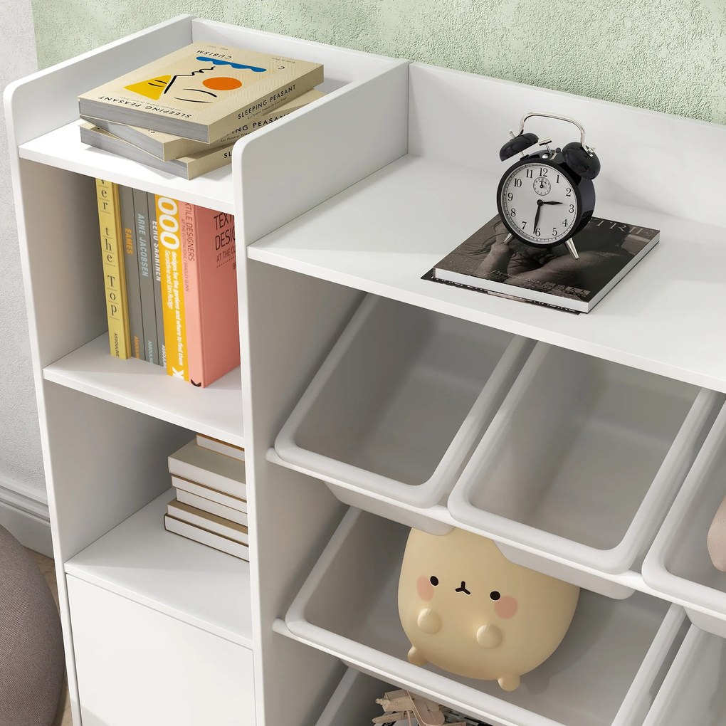 AIYAPLAY Dulap pentru jucării pentru copii cu 8 recipiente detașabile și dulapuri, 140x30x90 cm, alb | Aosom Romania
