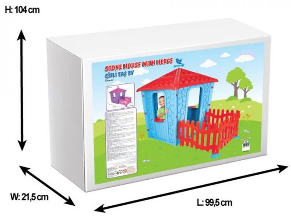 Casuta Copii cu Gard NOVOKIDS™ Stone House , Pentru casa si gradina, 179x114x151 cm, Ferestre si usa mobile, Plastic aditivat rezistent la lumina,