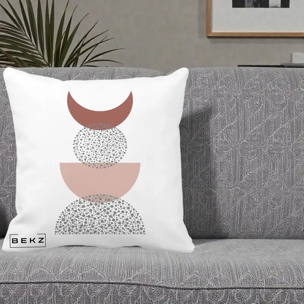 Perna Decorativa Boho Luna Plina si Forme Punctate, 40x40 cm, Alba Mata, Husa Detasabila, Perna Inclusa, BEKZ®