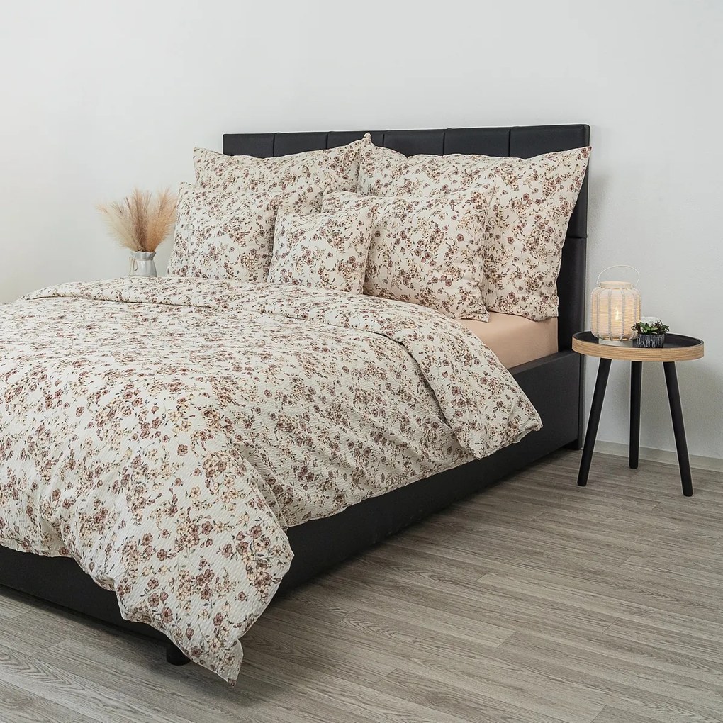 Lenjerie de pat din bumbac crep Kvalitex Flori bej, 140 x 220 cm, 70 x 90 cm, 140 x 220 cm, 70 x 90 cm