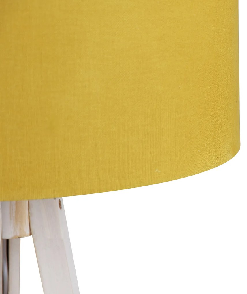 Lampă de podea trepied albă cu abajur galben din material textil 50 cm - Tripod Classic