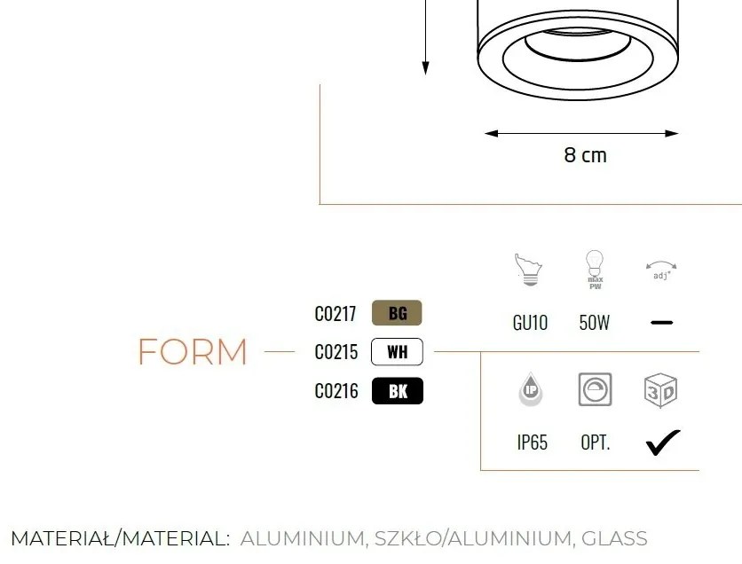 Spot aplicat design minimalist cu protectie IP65 FORM auriu periat