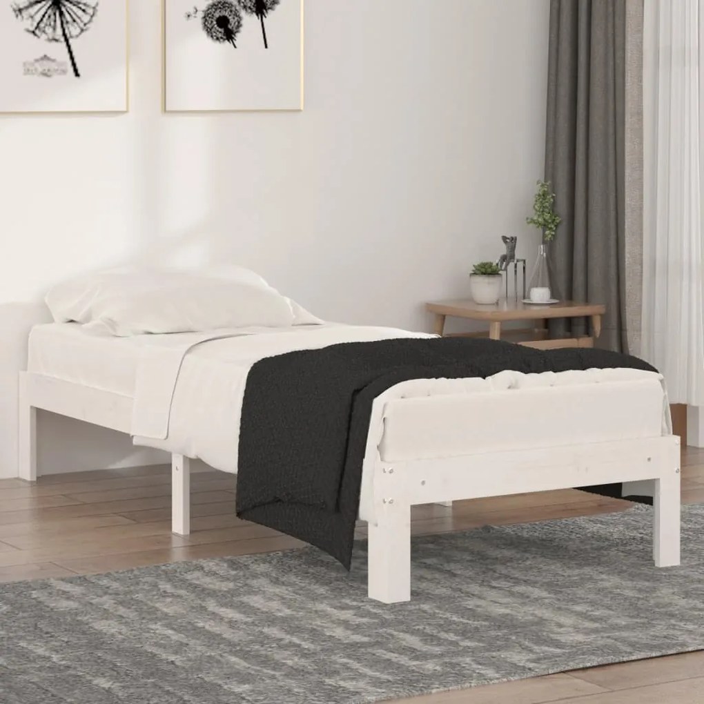 810326 vidaXL Cadru de pat mic single, alb, 75x190 cm, lemn masiv