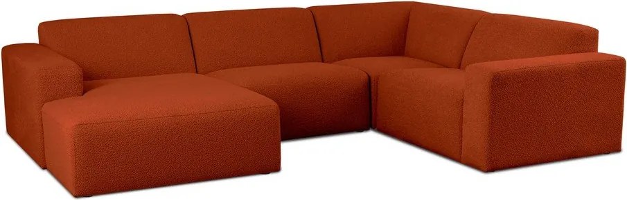 Colțar cărămiziu cu tapițerie din stofă bouclé (în formă de "U") Roxy – Scandic