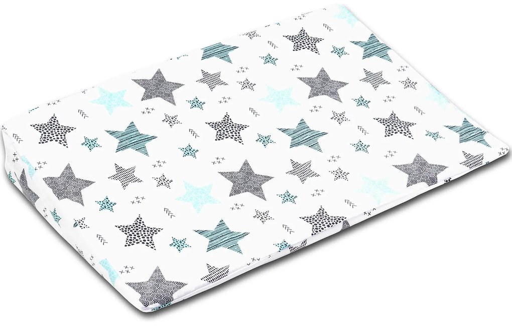 Perna antireflux 40x59 cm Kidizi All Mint Stars, husa bumbac si protectie impermeabila detasabila