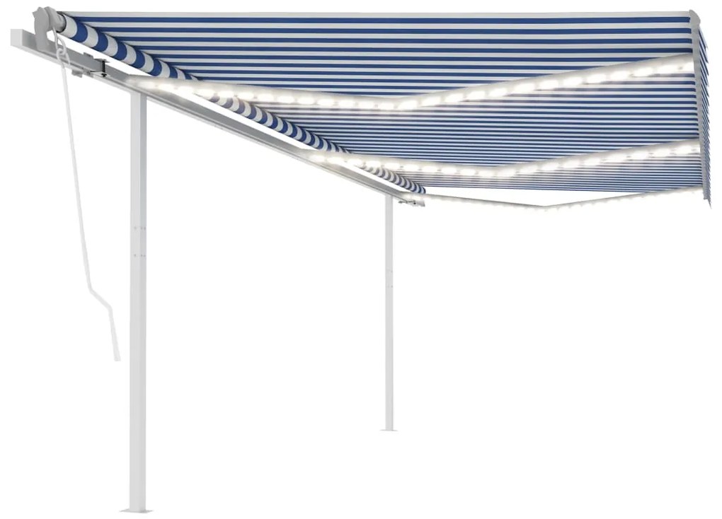 vidaXL Copertină retractabilă manual cu LED, albastru/alb, 6x3,5 m