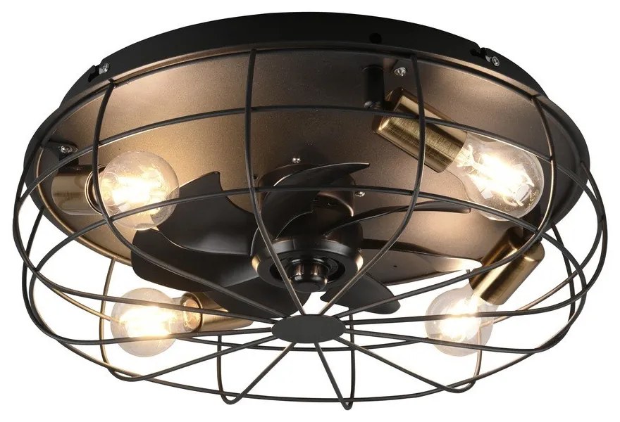 Plafonieră negru-mat cu control prin telecomandă, cu ventilator Trondheim – Reality