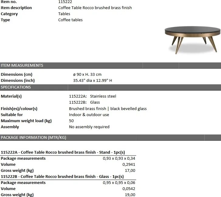 Masuta de cafea design LUX Rocco, alama 115222 HZ