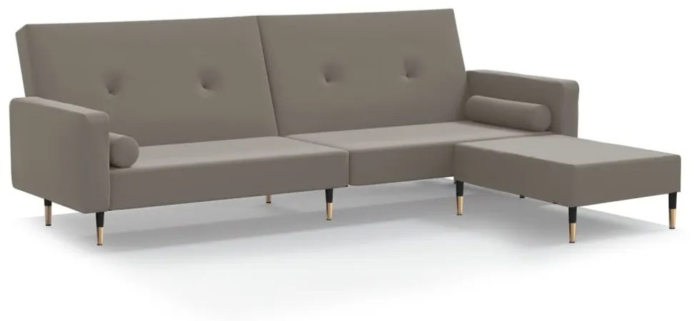 3080524 vidaXL Canapea extensibilă 2 locuri, cu taburet, gri deschis, catifea