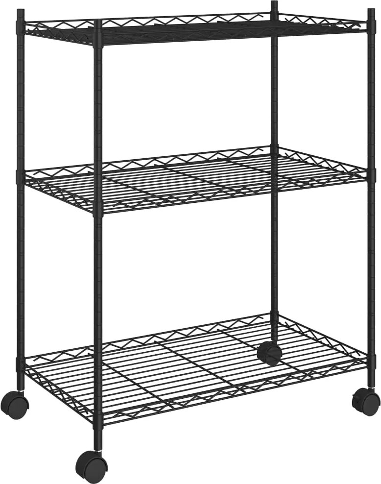 vidaXL Raft depozitare cu roți, 3 niveluri, negru, 60x35x81cm, 150 kg