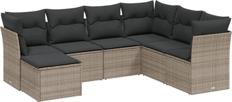 vidaXL Set canapele de grădină, 7 piese, cu perne, gri, poliratan