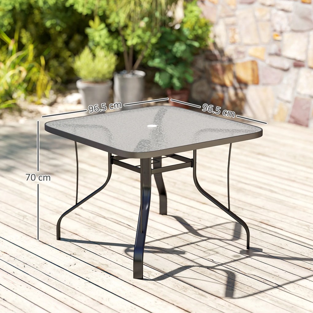 Outsunny Masă de Grădină pentru 4 Persoane cu Gaură pentru Umbrelă Ø54 mm, 96,5x96,5x70 cm, Negru | Aosom Romania