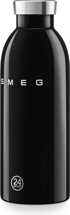 Sticla termos SMEG Clima 50's Style WBF01BL, 500 ml, Inchidere ermetica, Pereti dubli, Otel inoxidabil 18/8, Negru