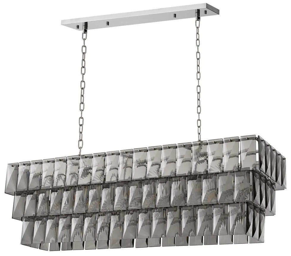 Lustra suspendata design LUX Amazone Rectangular, nickel/ sticla fumurie 115383 HZ