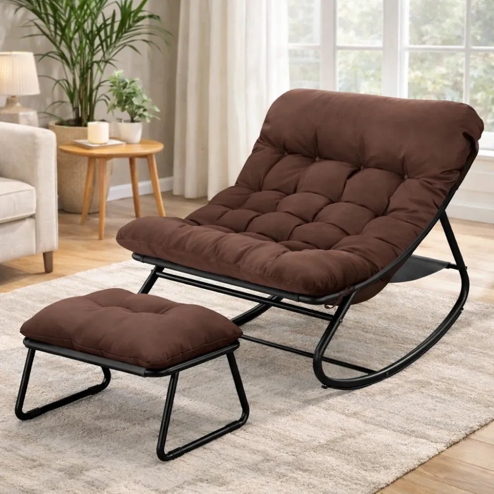 Balansoar cu scaun pentru suport picioare, cadru metalic, pentru uz interior și exterior, rezistent până la 150 kg, Maro