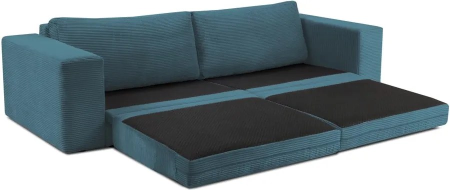Canapea turcoaz extensibilă cu tapițerie din catifea reiată 250 cm Donatella – Milo Casa