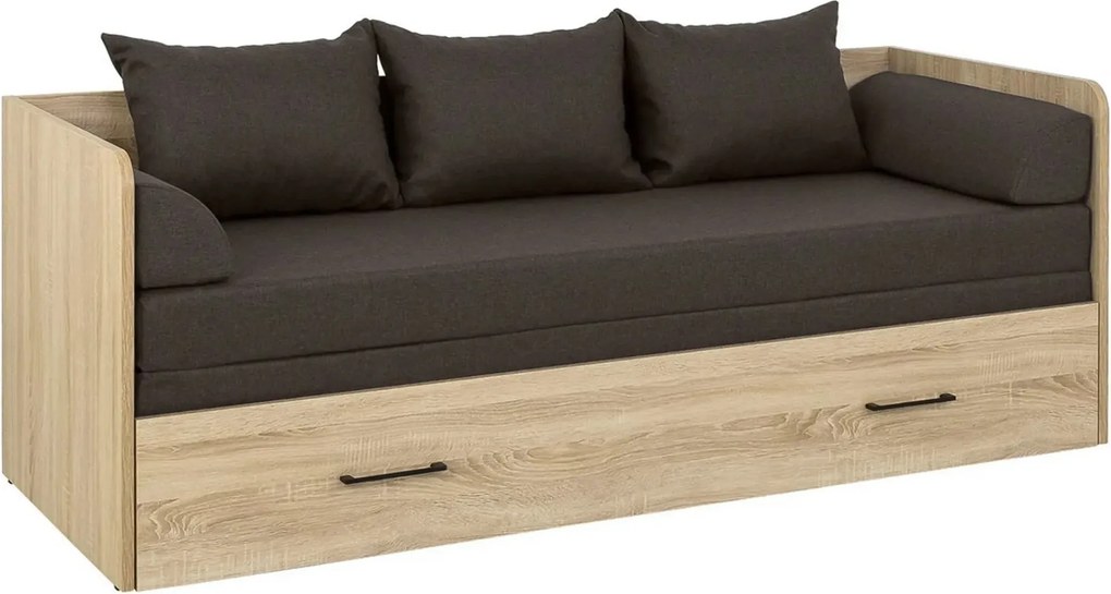 Pat TETRIX 80/160x200, stejar sonoma/maro, PAL/stofa, cu saltea extens