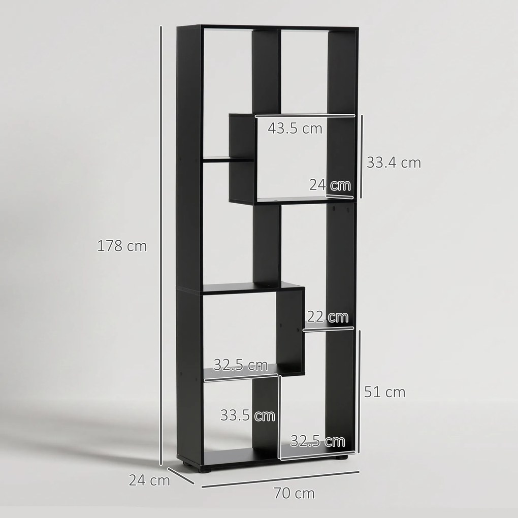 HOMCOM Bibliotecă Modernă cu 8 Rafturi din PAL E1, Design pentru Casă și Birou, 70x24x178 cm, Alb | Aosom Romania