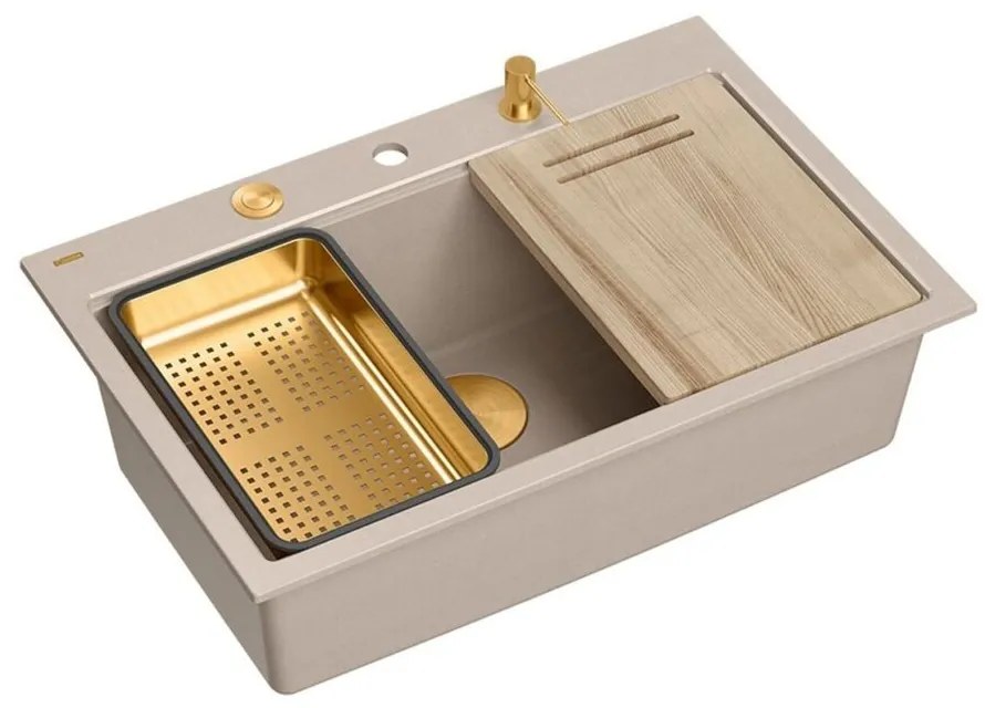 Statie de lucru incastrata Quadron Unique Marc 110 bej - cupru 1 cuva 76x50 cm