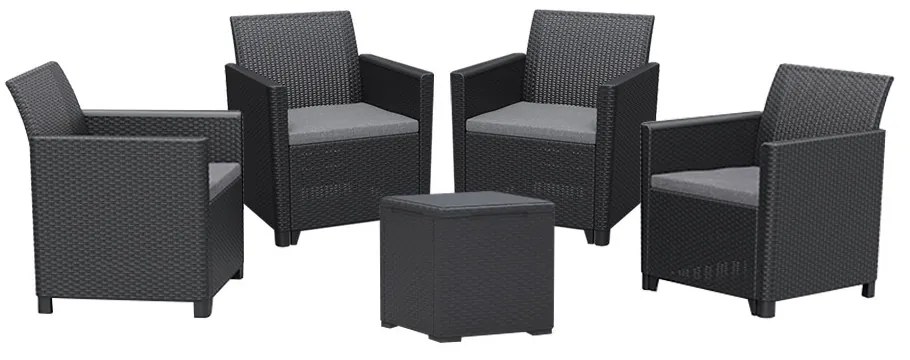 Set de mobilier de grădină Claire V cu 4 locuri și masă Vigo cu depozitare, grafit