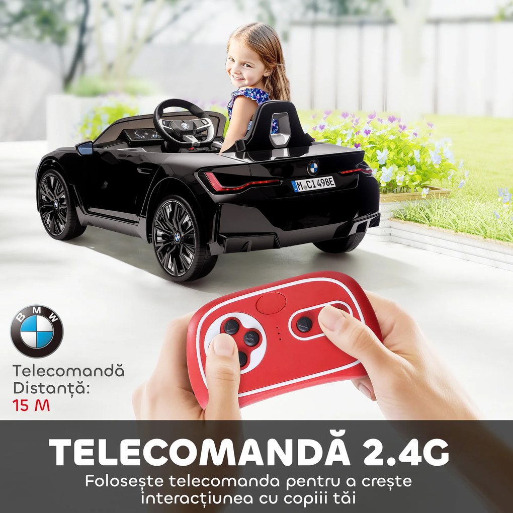 Mașină electrică pentru copii 3-8 ani cu licență BMW cu telecomandă, claxon și faruri, 115x67x45cm negru-roșu-albastru deschis HOMCOM | Aosom Romania