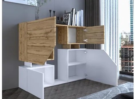 Set mobilier living Bokas II (Alb + Stejar wotan) . 1105945
