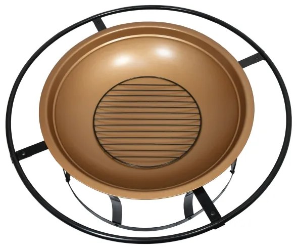 Vatră portabilă pe lemn cu grătar neagră/cupru