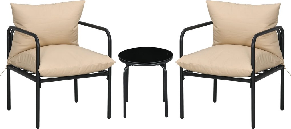 Outsunny Set de mobilier de gradina 3 piese pentru 2 persoane cu 2 fotolii si 1 masa de cafea rotunda, metal, negru si bej | Aosom Romania