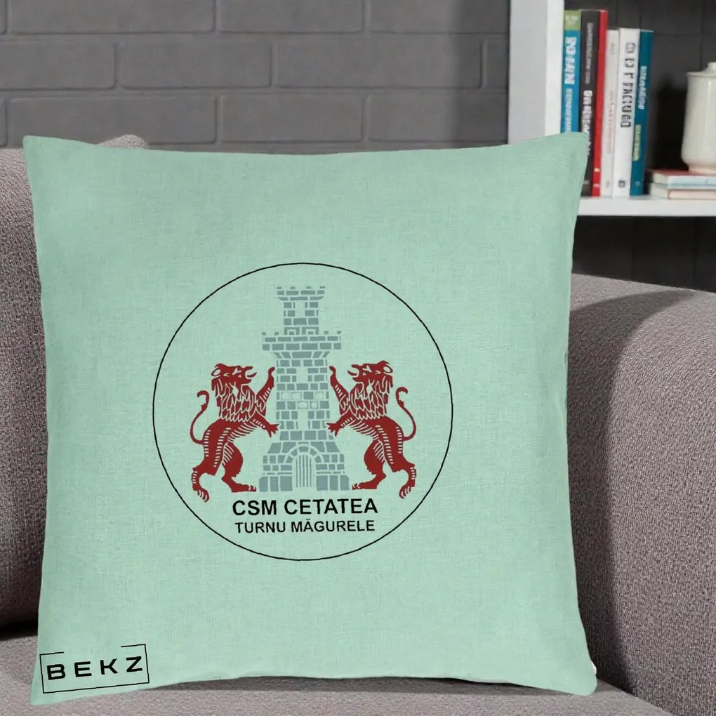 Perna Personalizata CSM Cetatea Turnu Magurele Fotbal, 40x40 cm, Verde Menta, Husa Detasabila, Perna Inclusa, BEKZ®
