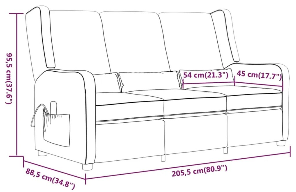 Fotoliu masaj rabatabil, 3 locuri, gri taupe, material textil 1, Gri taupe