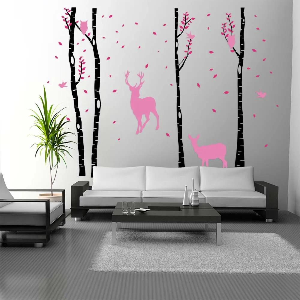 GLIX Birch grove - autocolant de perete Negru și roz deschis și roz întuneric 330x230 cm