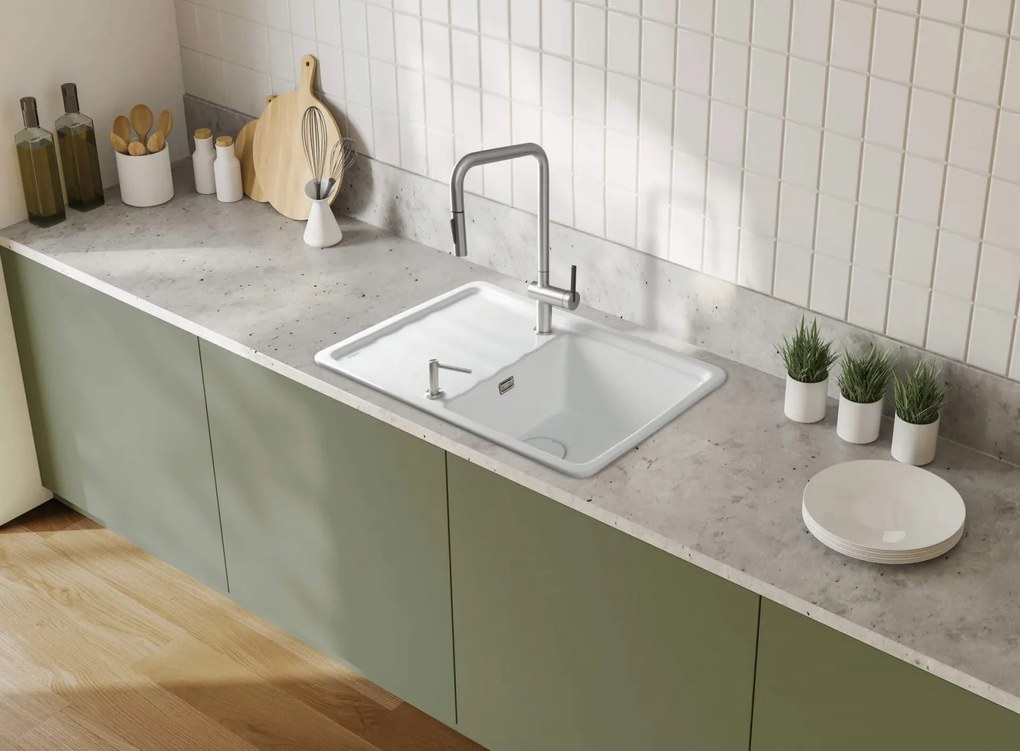 Baterie pentru chiuveta bucatarie, otel, cap mixer, 2 tipuri de jet, dus extractabil, Deante Momi Otel